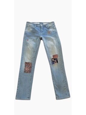 Anthropologie Pilcro Slim Boyfriend Jeans Patched Embroidered Distressed Size 27